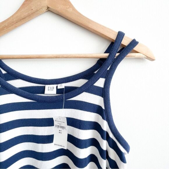 Gap Softspun Striped Dress Navy White Women's M Tall Double Spaghetti Strap NWT - Picture 3 of 7